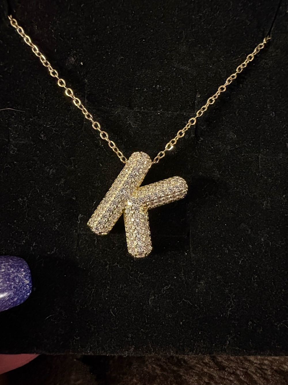 Necklace- Letter K Bubble Letter Necklace Stainless Silver Gold Tone Charm Ballo
